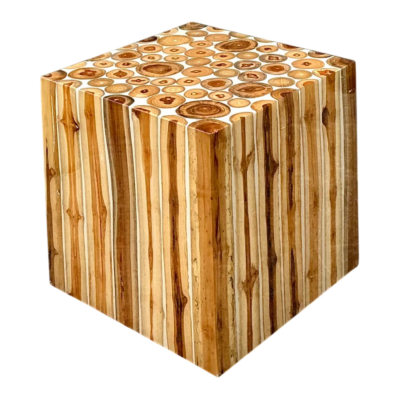 Vintage Natural Wood Block Accent Table