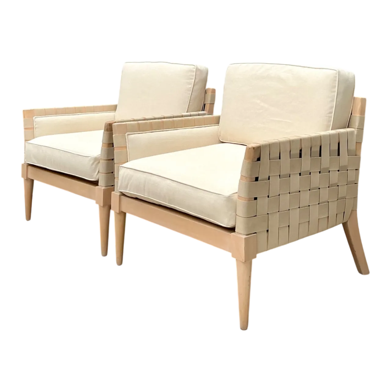 Vintage Niedermaier Wood and Strap Lounge Chairs - Pair