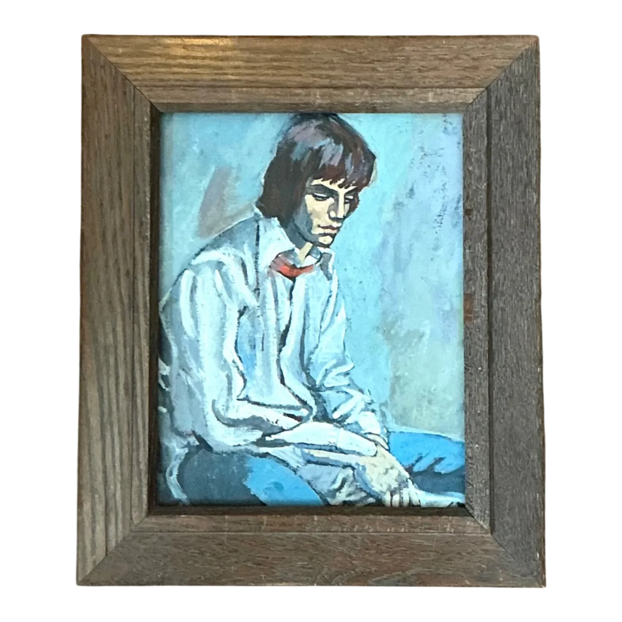 Vintage 1970s Oil Painting of Seated Man