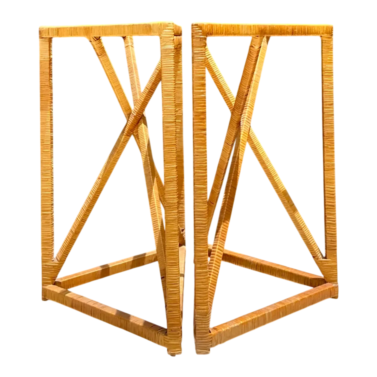 Vintage Wrapped Rattan Dining Table Pedestal