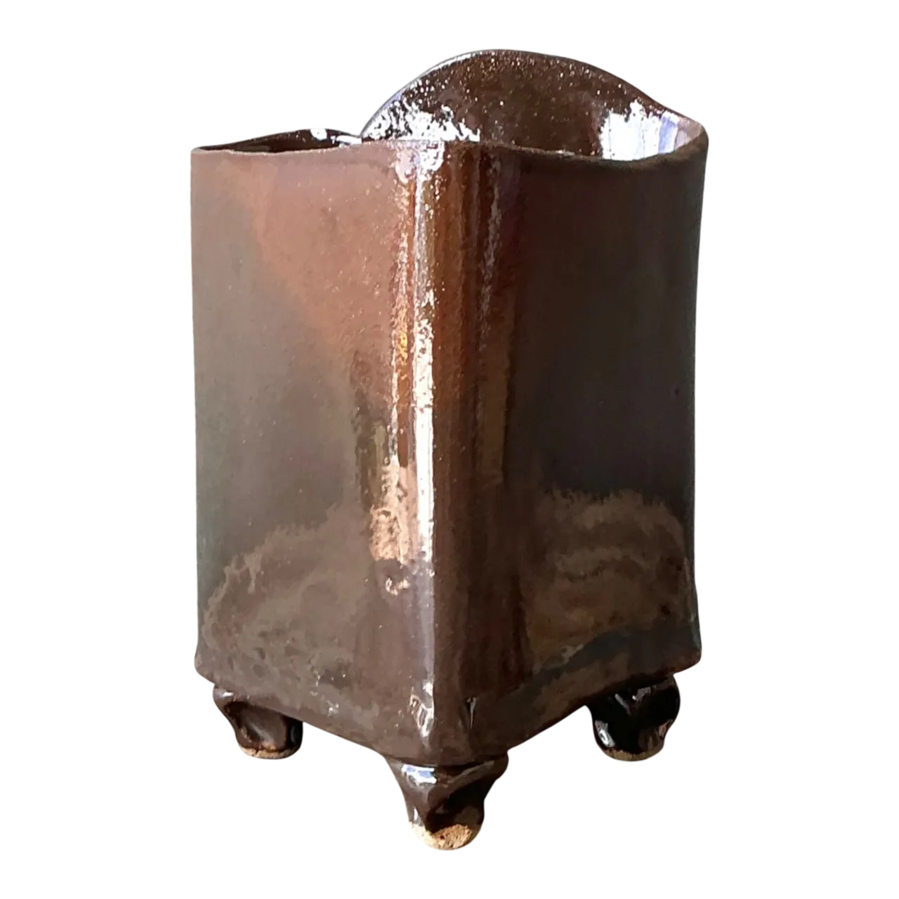 Vintage Handcrafted Brown Pottery Vase