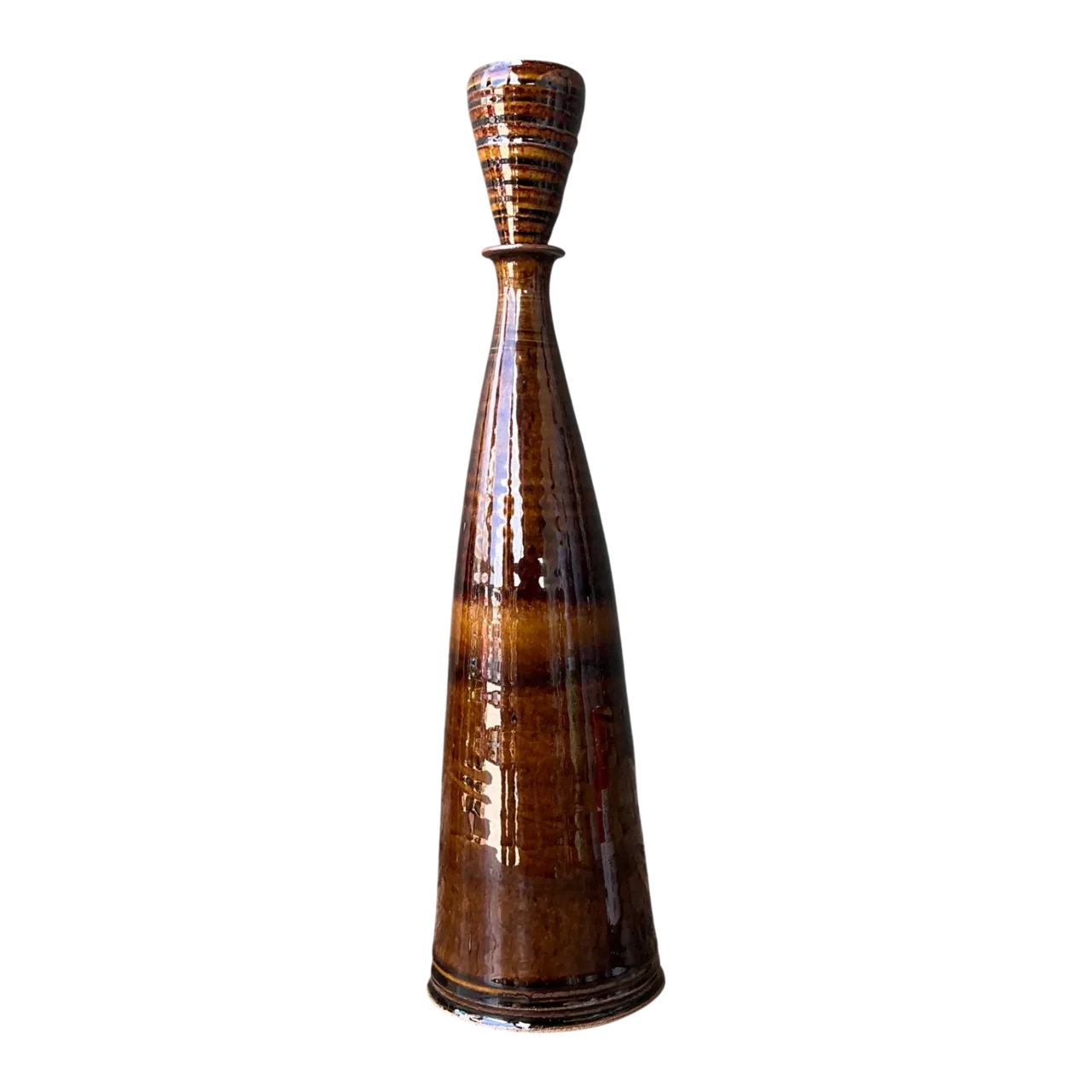 Vintage Handcrafted Brown Pottery Bottle