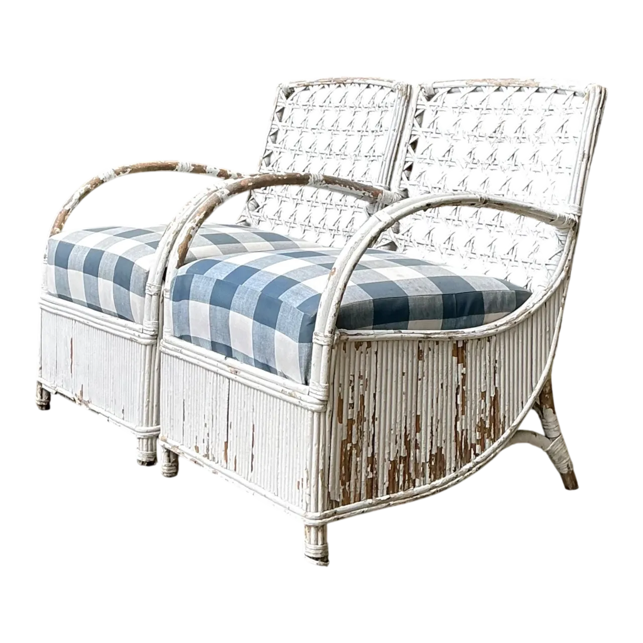 Vintage White Rattan Lounge Chairs - A Pair