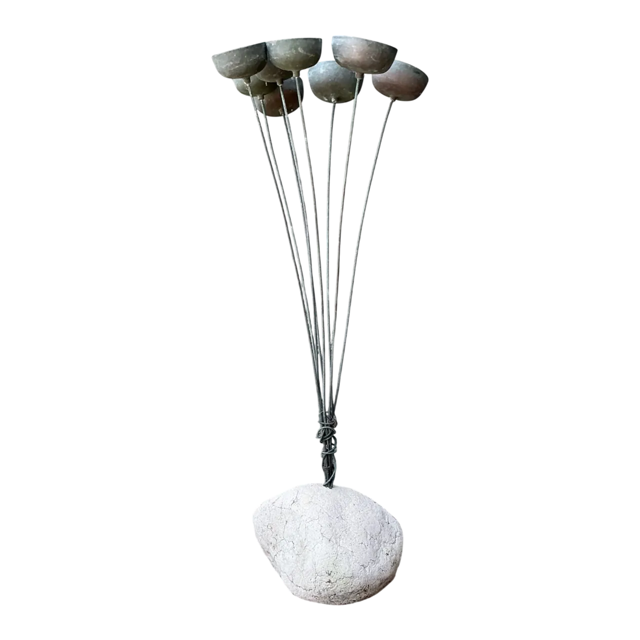 Vintage MCM Metal and Stone Abstract Wind Chime