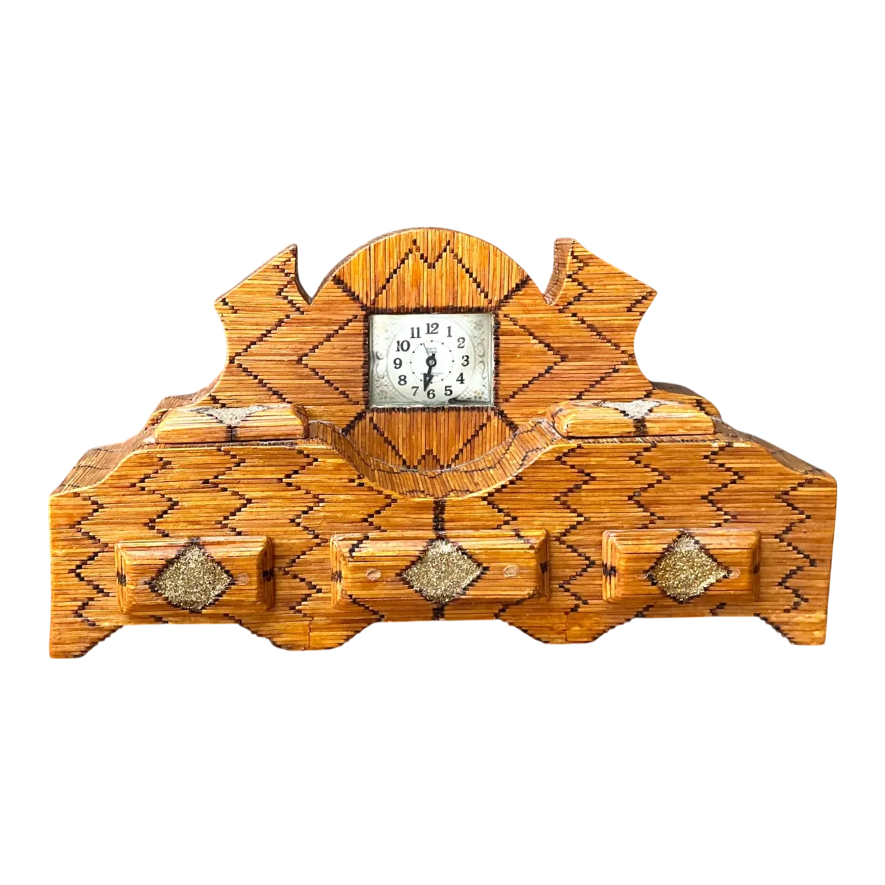 Vintage Handcrafted Matchstick Mantle Clock