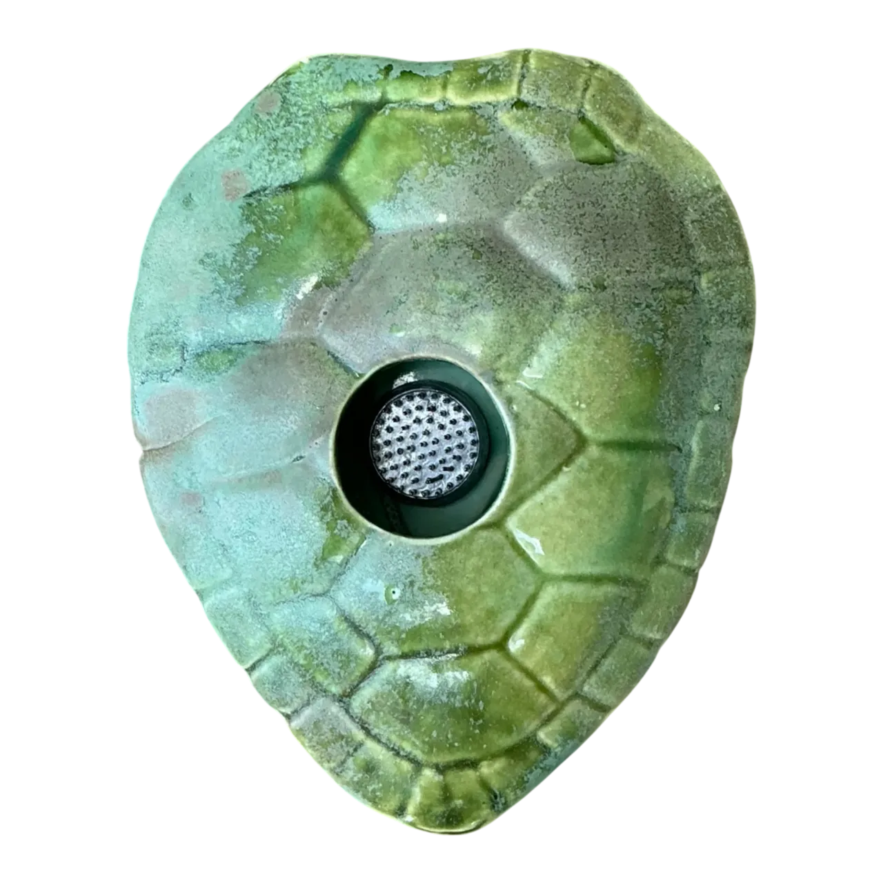 Vintage Green Ceramic Turtle Flower Frog