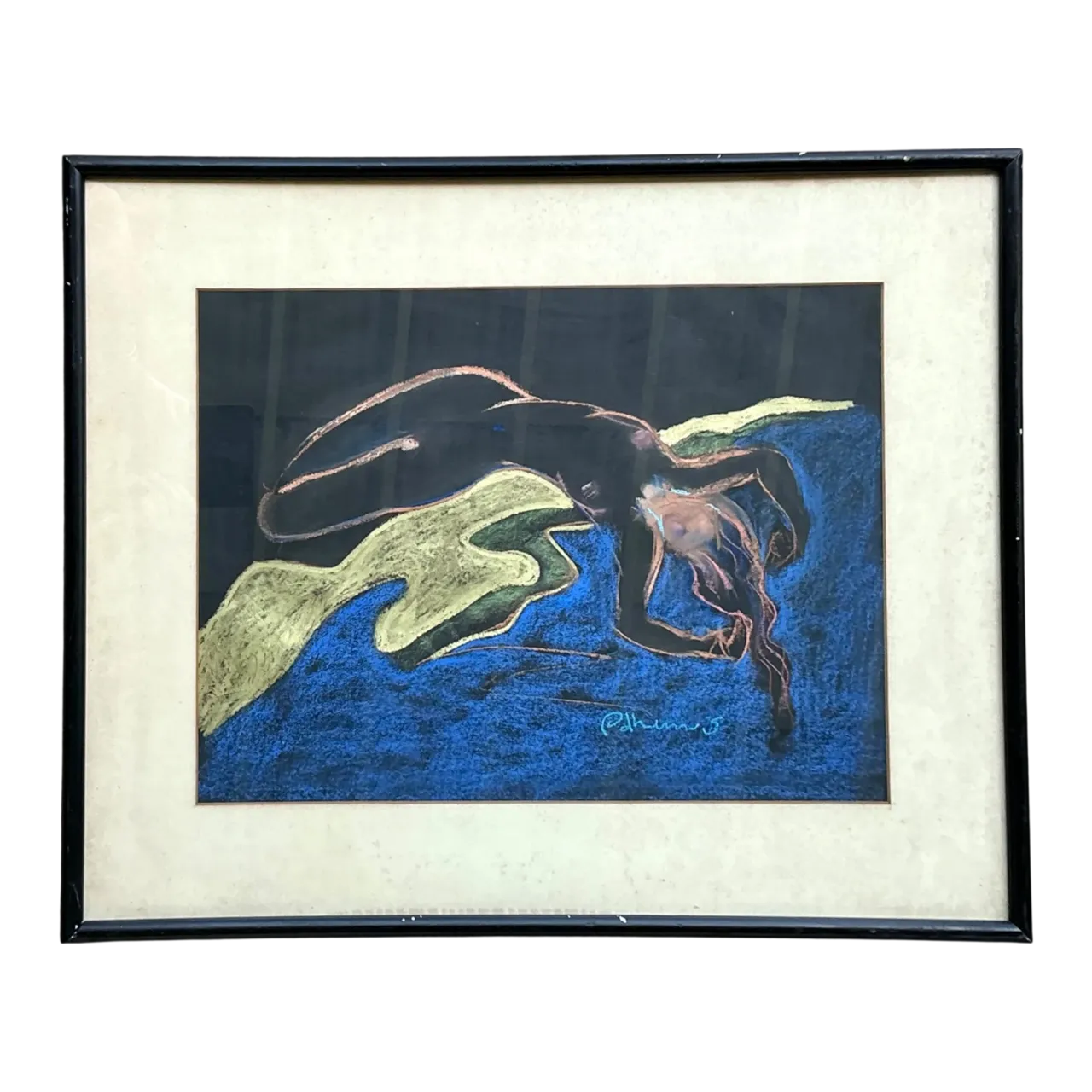 Vintage Abstract Nude Pastel Drawing