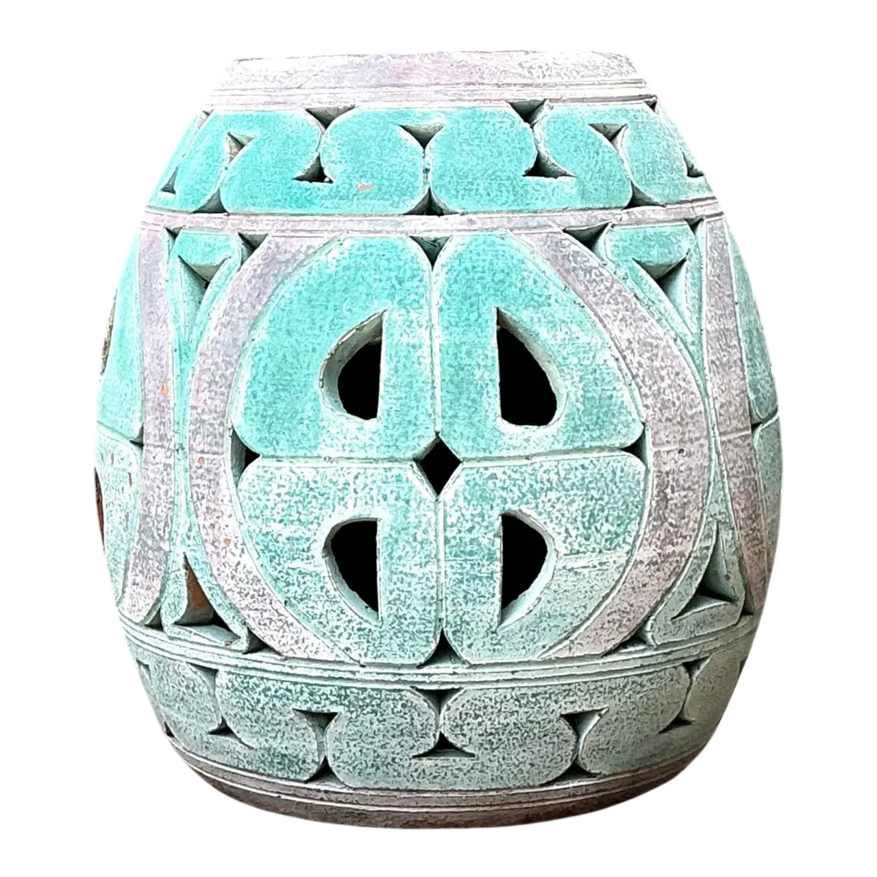 Vintage Patinated Ceramic Low Stool