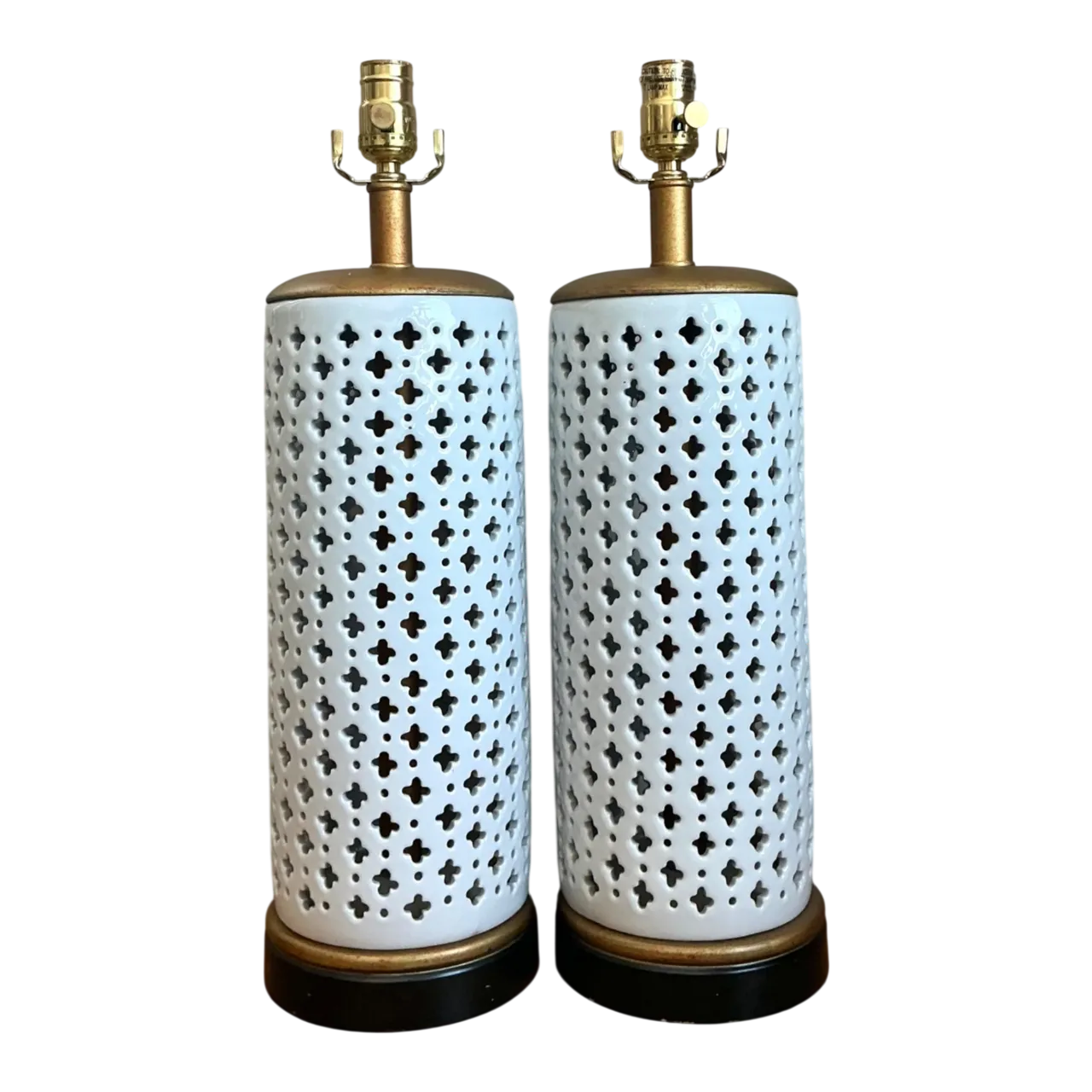Vintage Perforated Ceramic Table Lamps - Pair