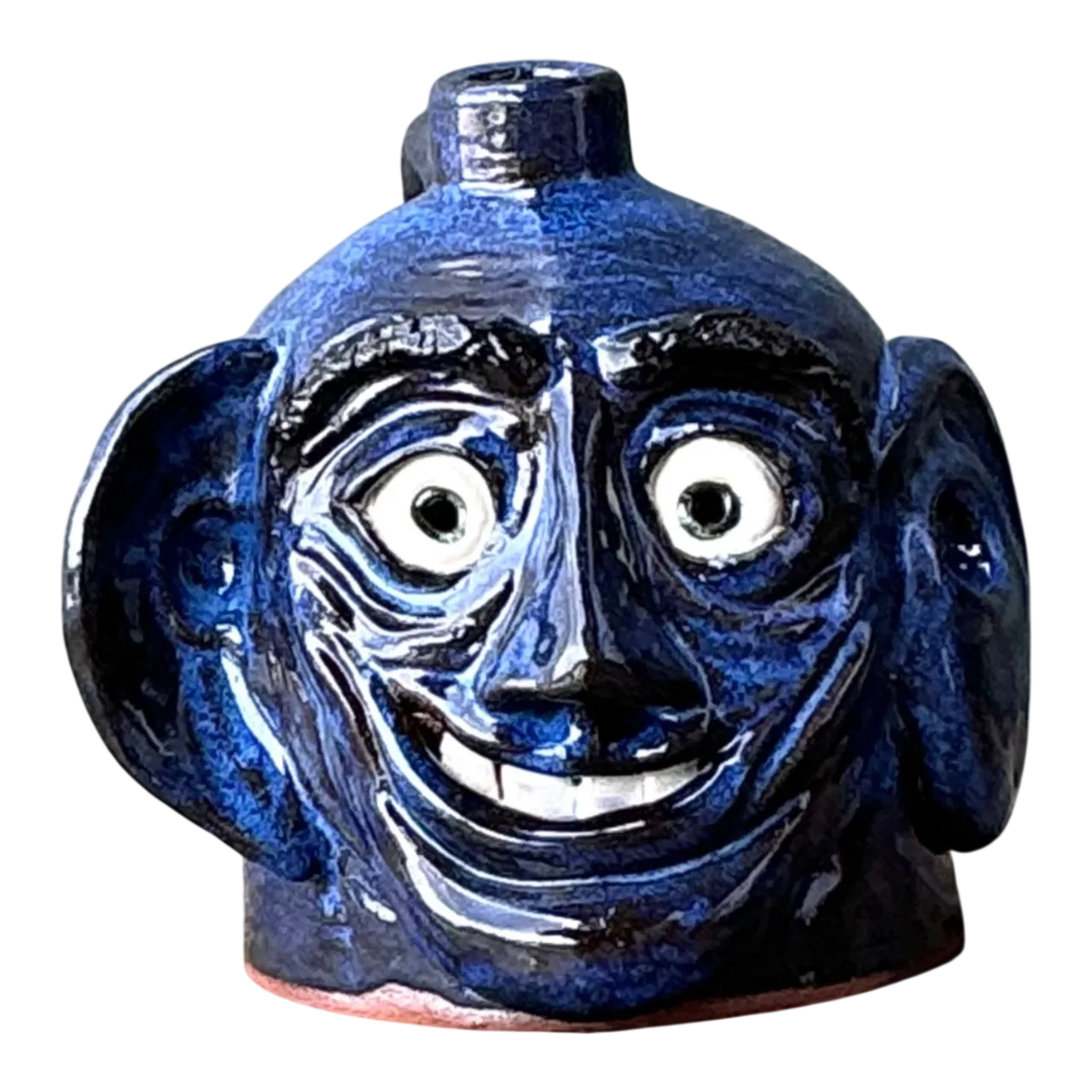 Vintage Blue Glazed Ceramic Face Jug