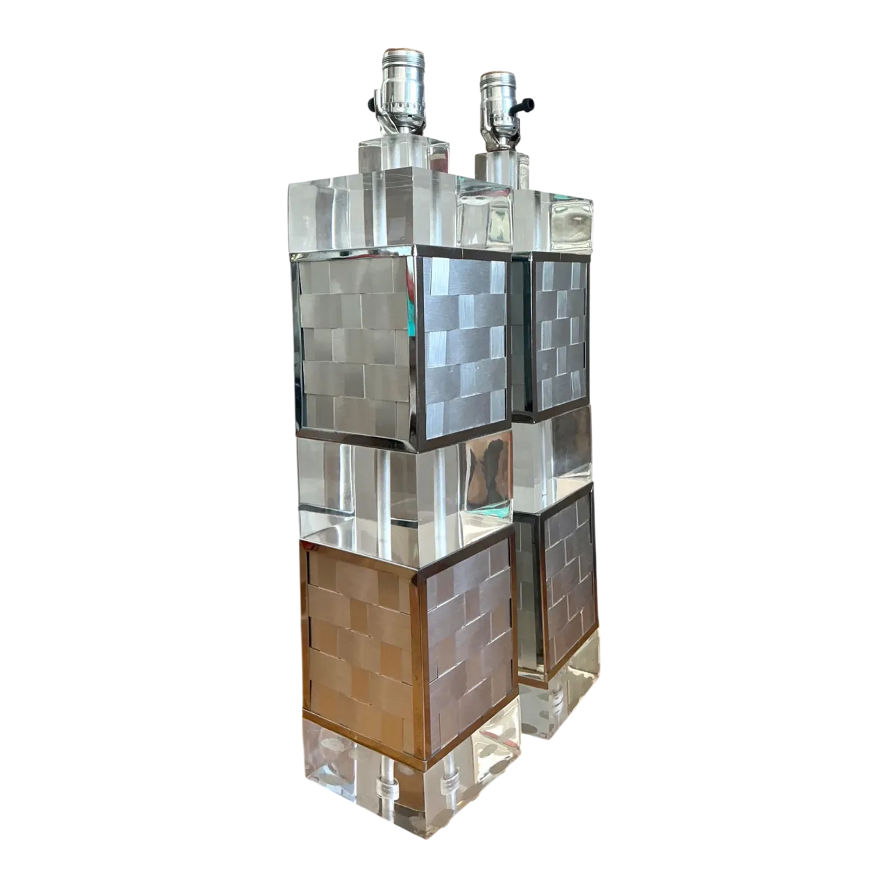 Vintage Geometric Lucite Table Lamps - Set of 2