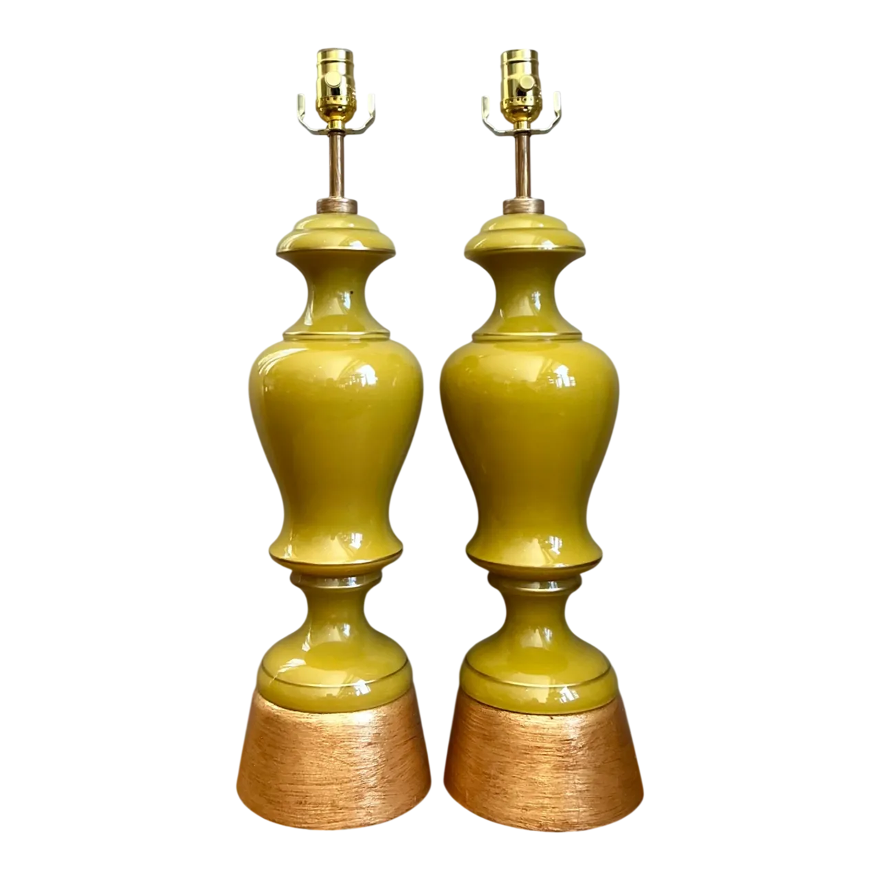 Vintage Gilt Tipped Painted Glass Lamps - A Pair