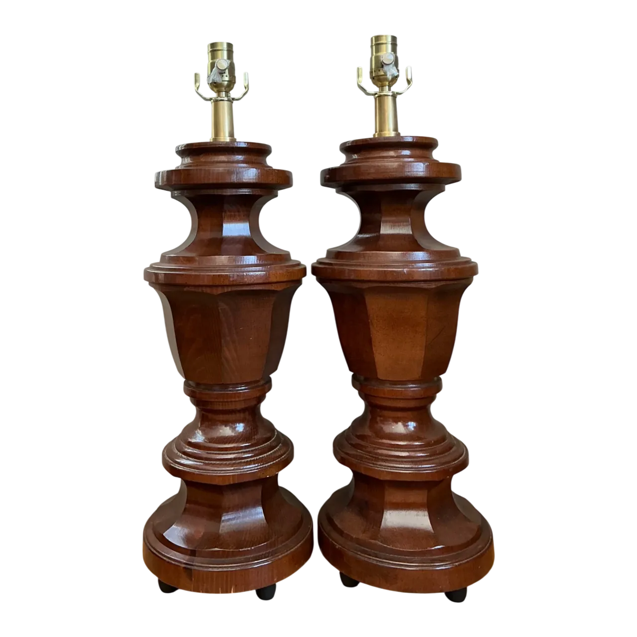 Vintage Faceted Wood Lamps - A Pair