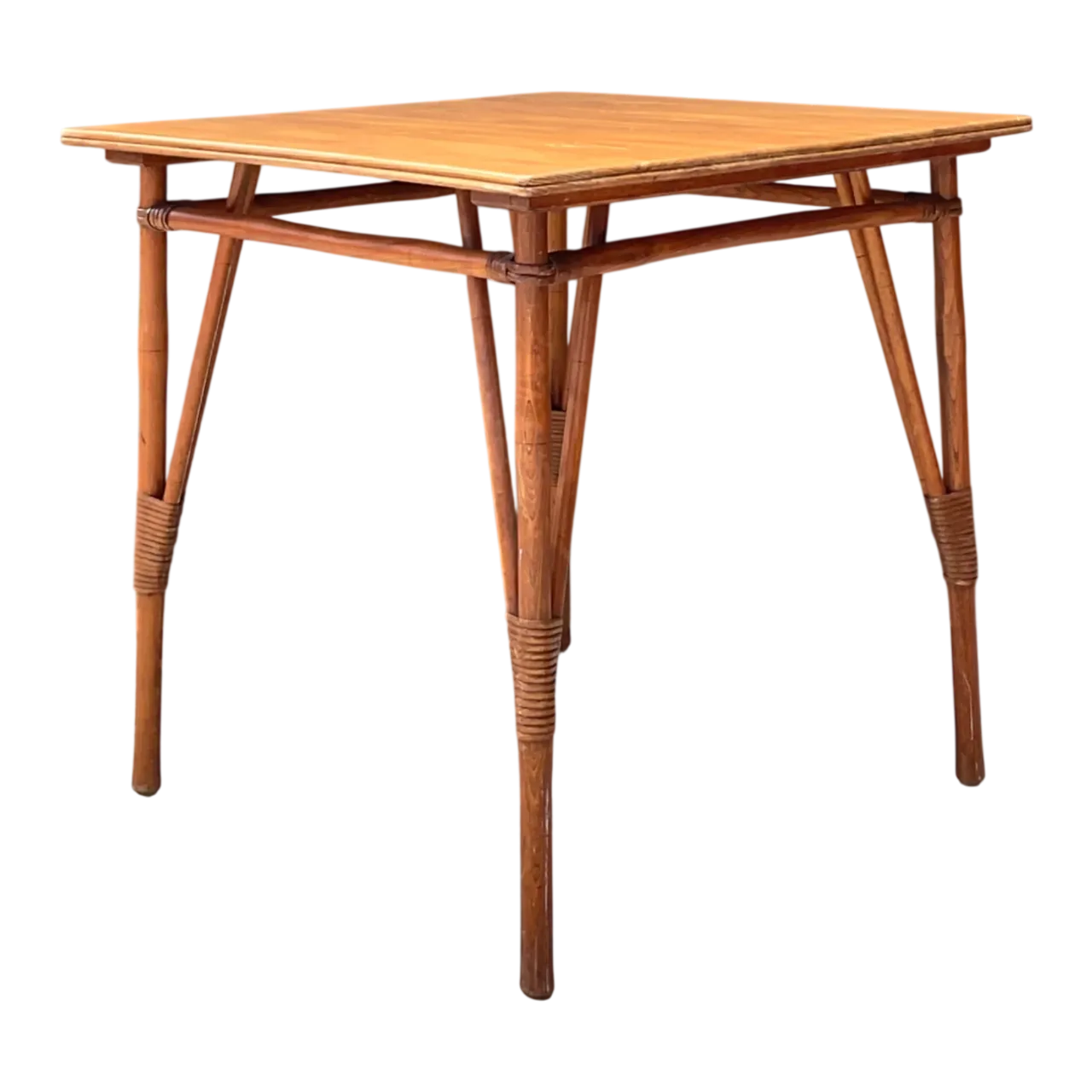 Vintage Wood and Rattan Game Table
