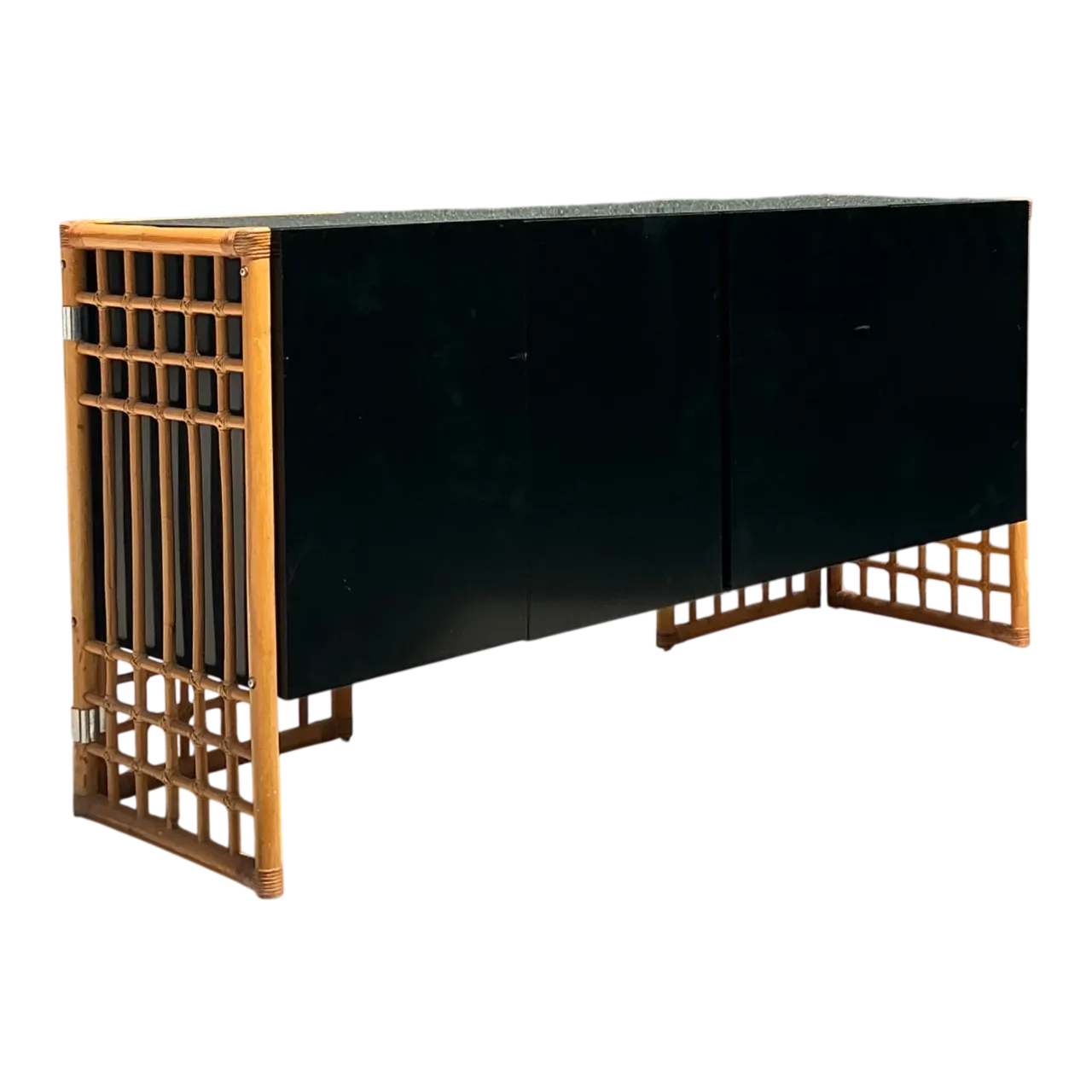 Vintage Rattan and Lacquered Wood Sideboard