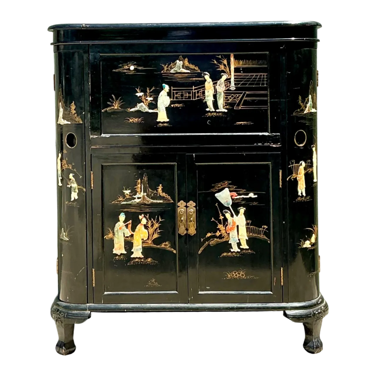 Vintage Black Lacquered Chinoiserie Dry Bar