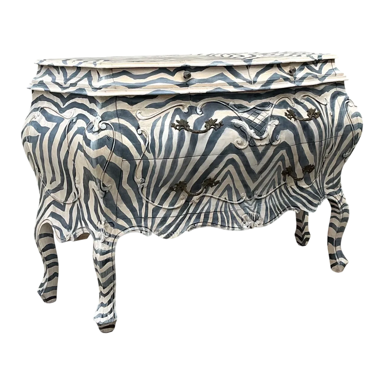 Vintage Hand Painted Zebra Bombe Chest