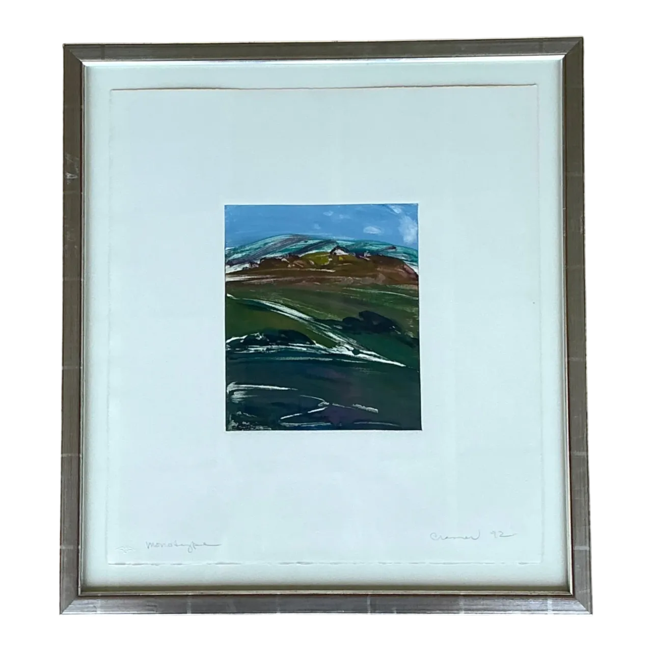 Framed Abstract Landscape Monotype Print