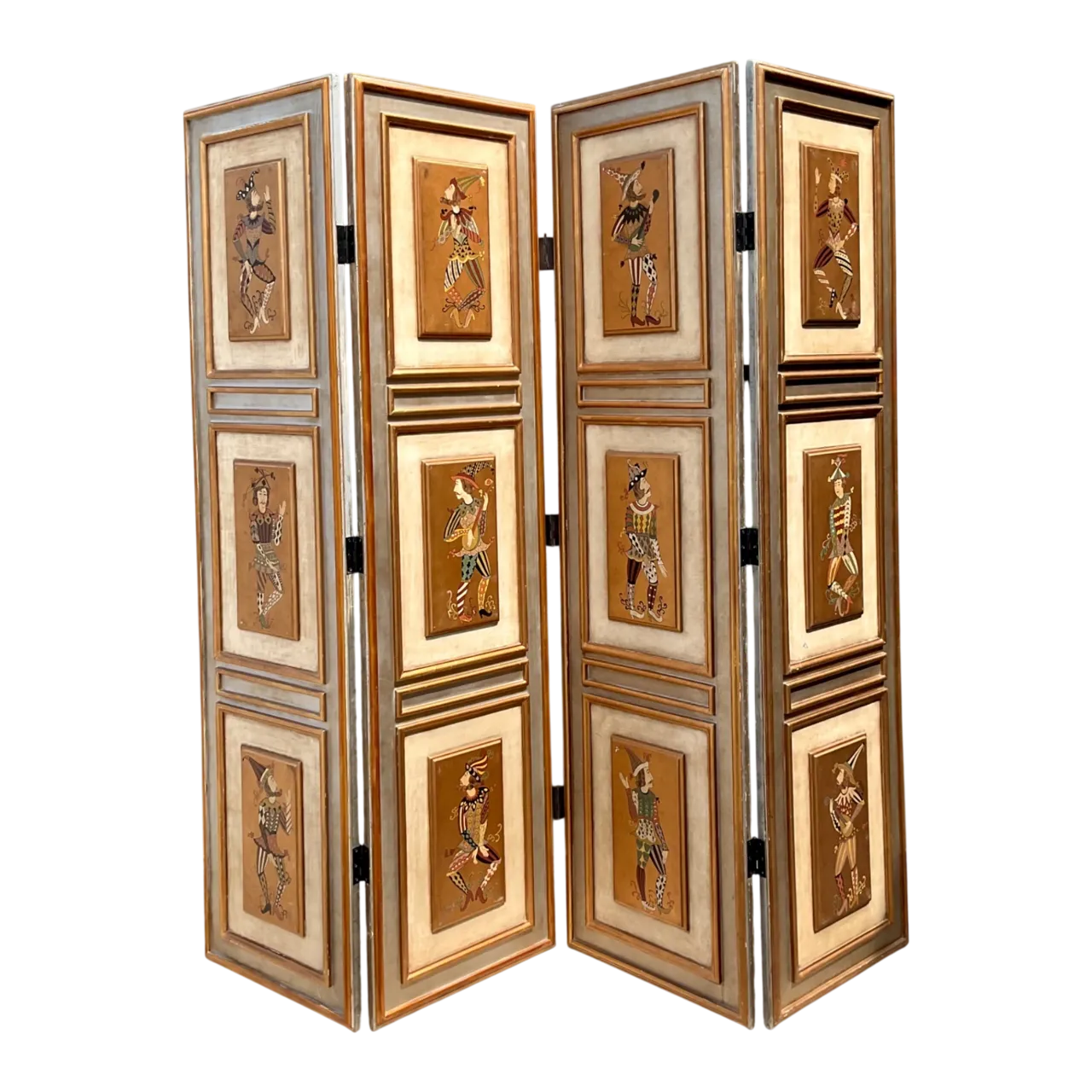 Vintage Painted Harlequin Wood Folding Screen