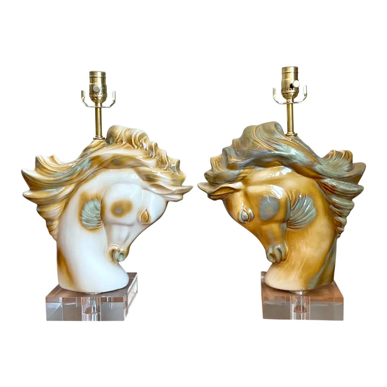 Vintage Ceramic Horse Head Table Lamps - A Pair