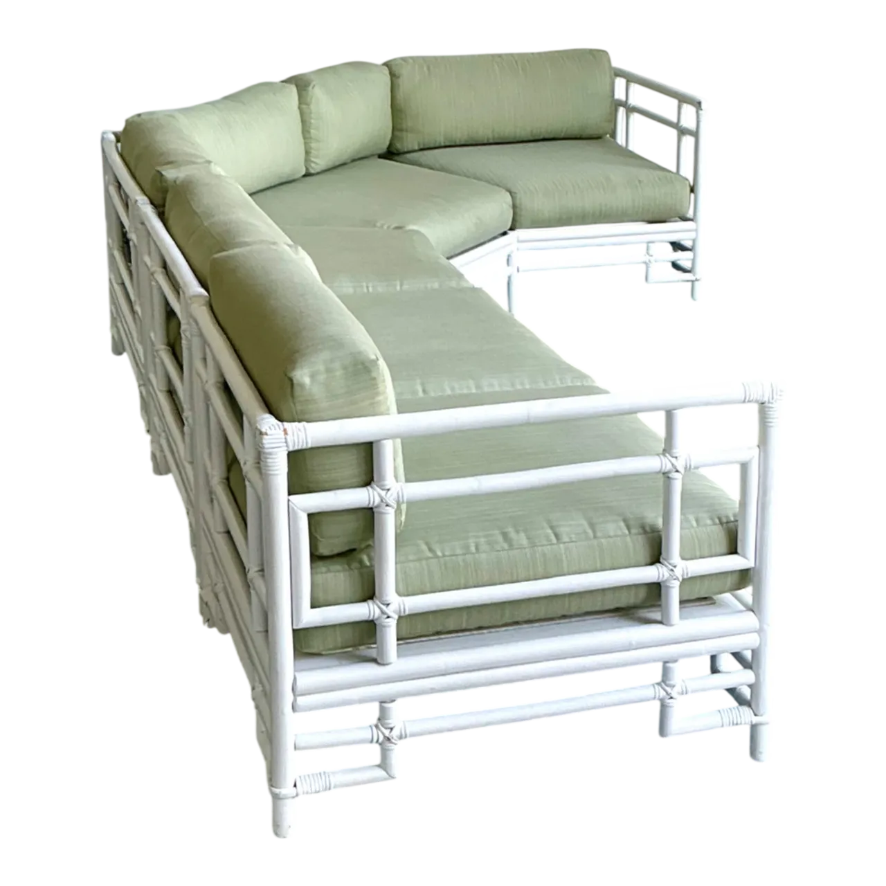 Vintage Rattan and Fabric Sectional Sofa After Ficks Reed