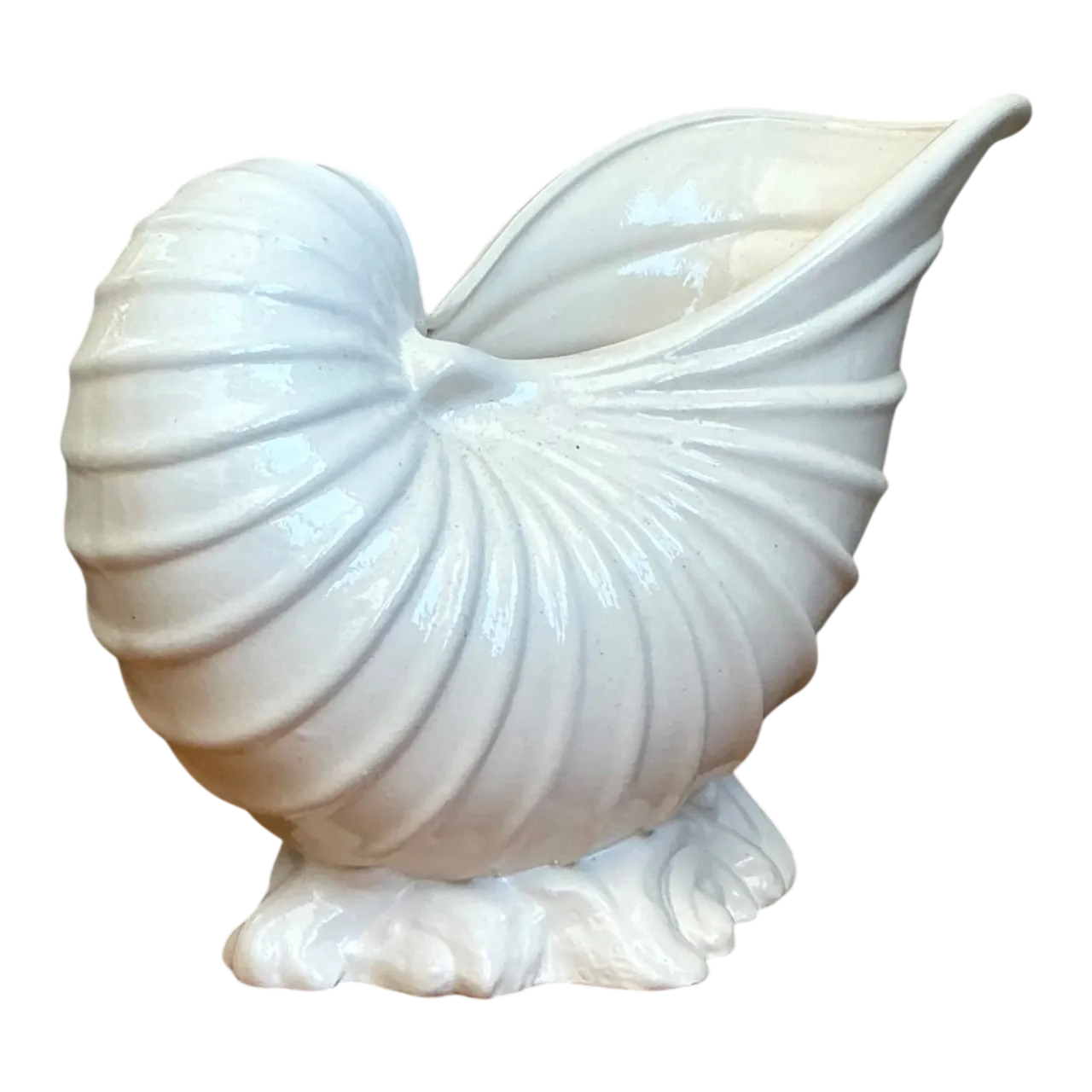 Vintage White Nautilus Form Ceramic Vase