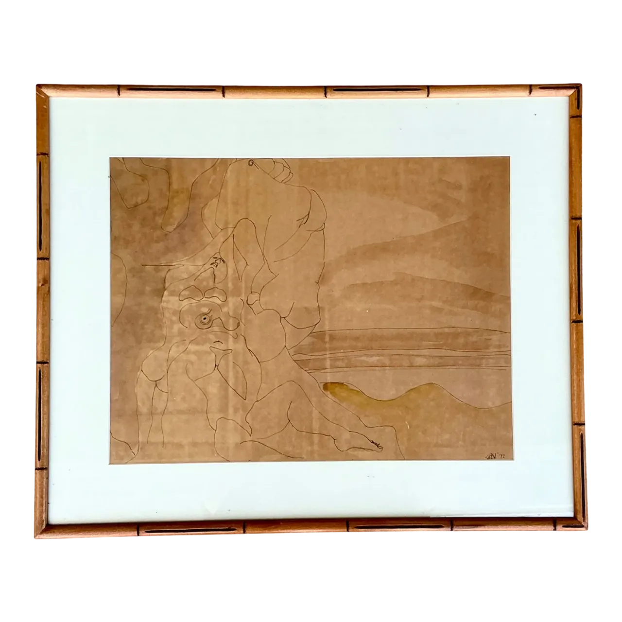 Framed Abstract Figurative Line Drawing