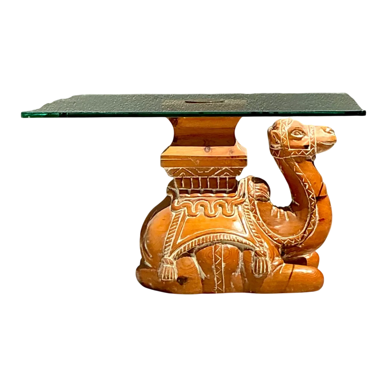 Vintage Carved Wood Camel Glass Table