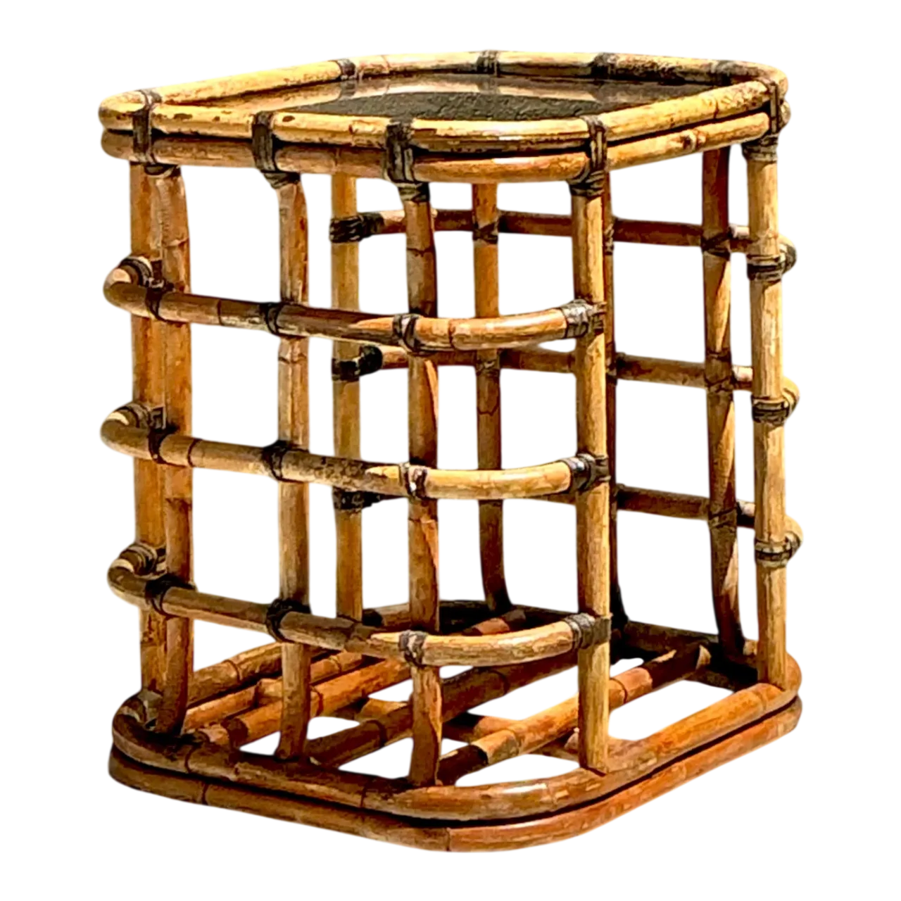 Vintage Rattan and Glass Accent Table