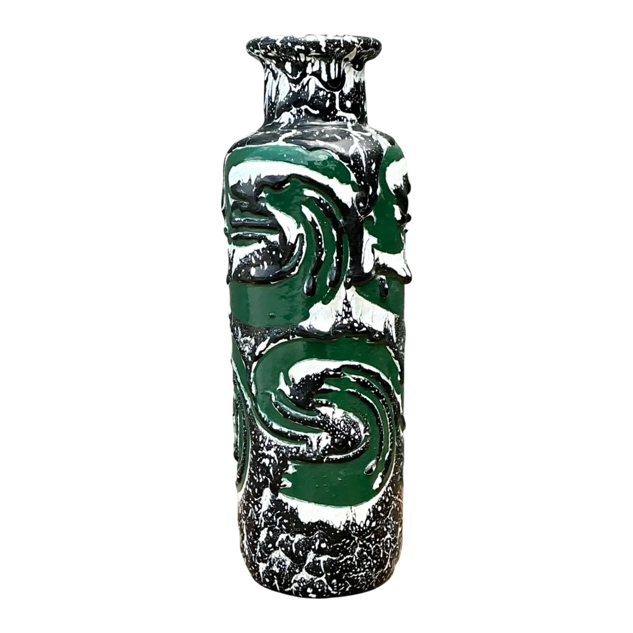 Vintage Hungarian Green Ceramic Vase with Abstract Relief
