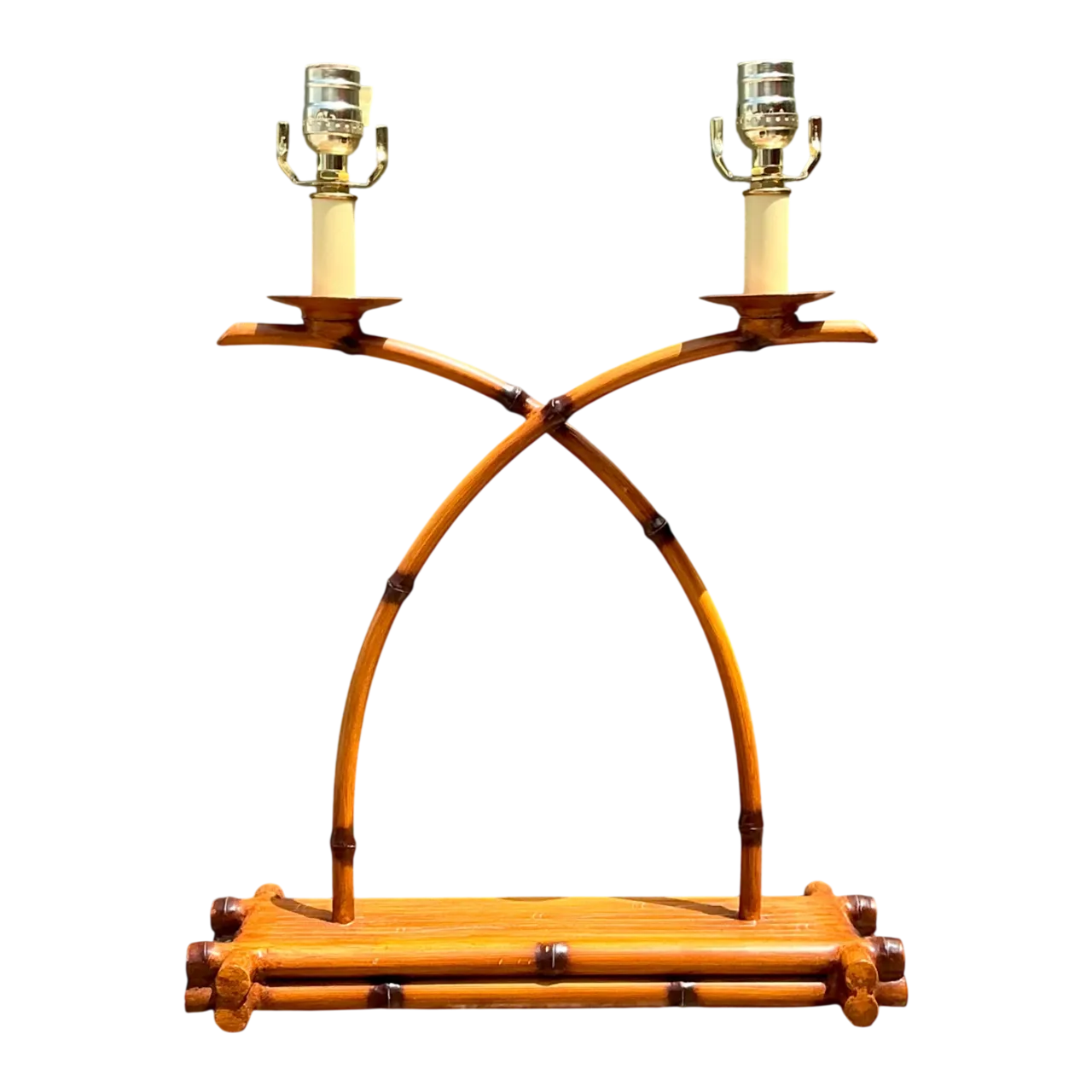 Vintage Faux Bamboo Double Arm Metal Lamp