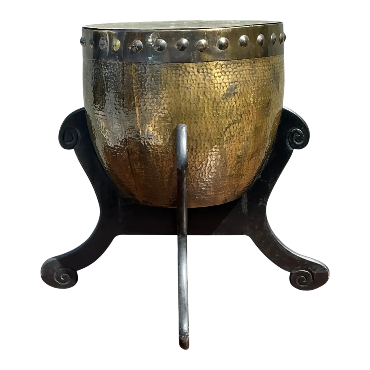 Vintage Hammered Brass Drum Table