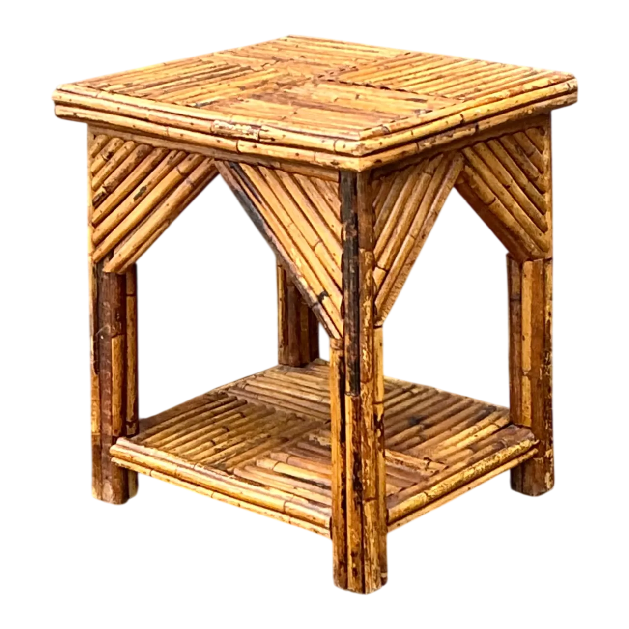 Rustic Reed and Wood Accent Table