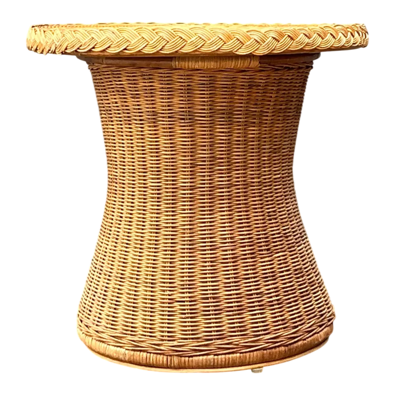 Vintage Braided Rattan Accent Table
