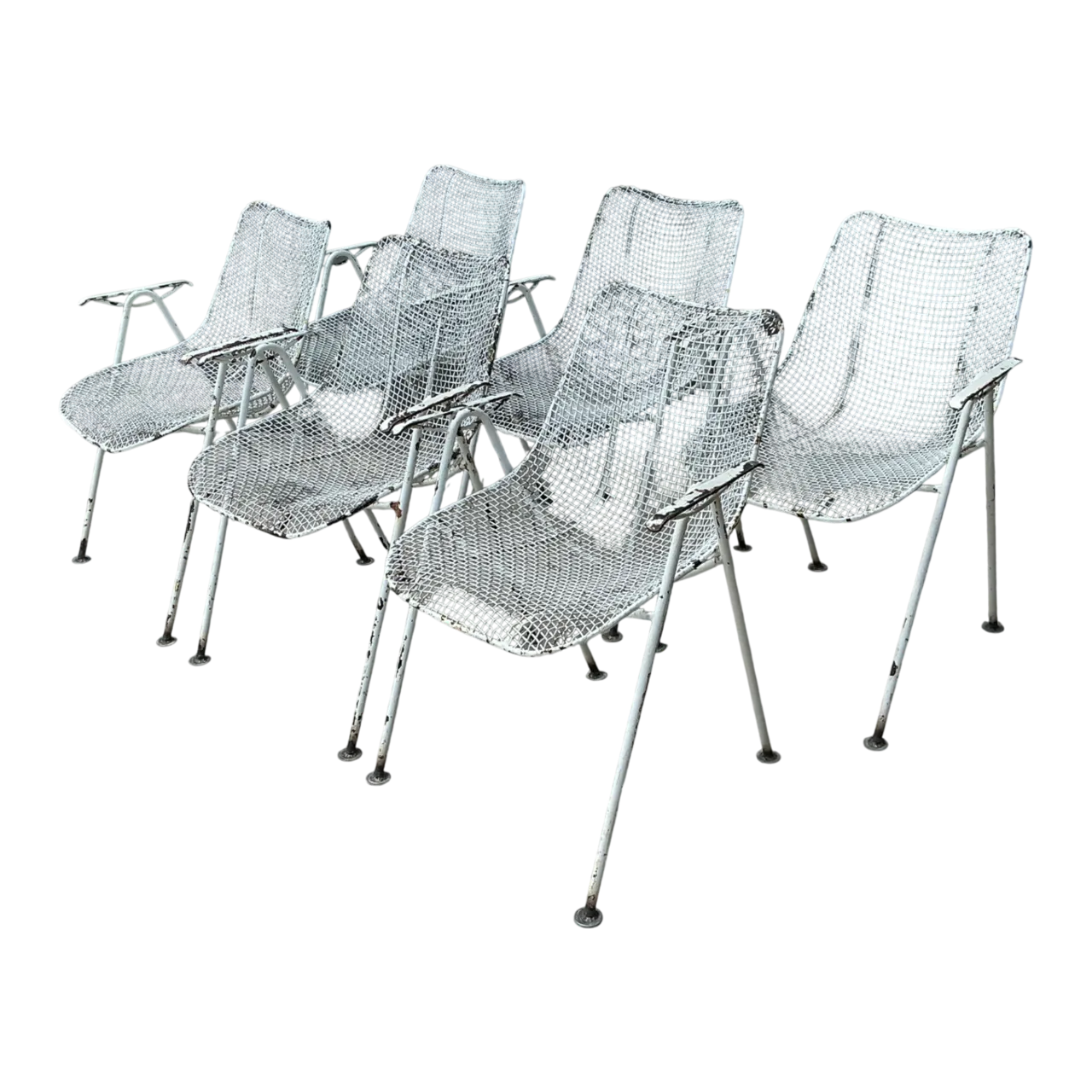 Vintage MCM Russell Woodard Wire Mesh Patio Chairs - Set of 6