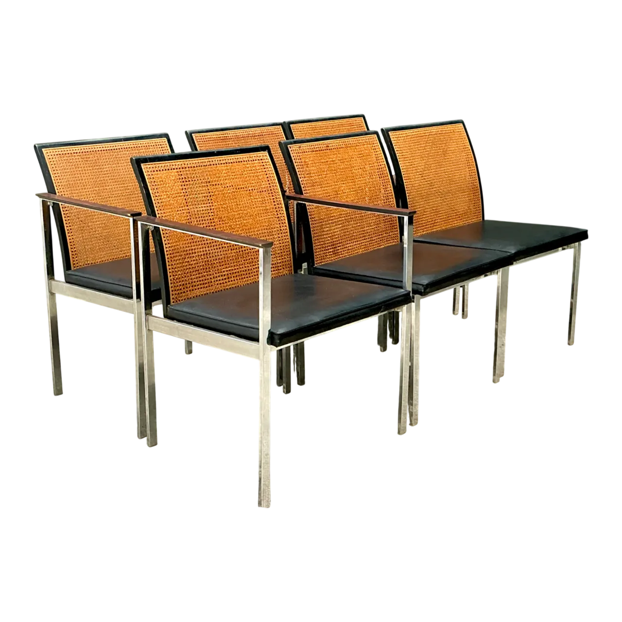 Vintage Paul McCobb For Lane Chrome Frame and Cane Dining Chairs - Set of 6