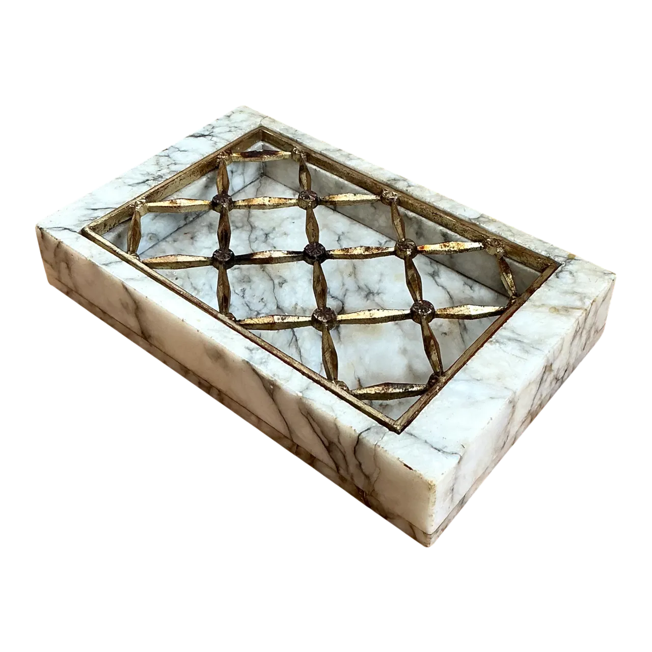 Vintage Marble and Brass Decorative Dresser Tray