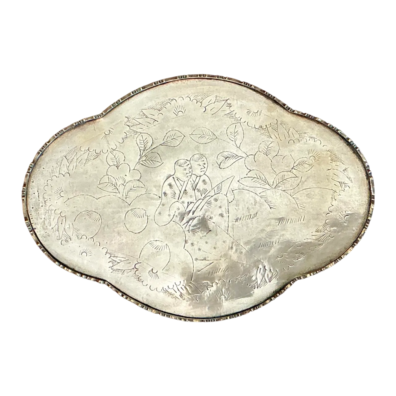 Vintage Engraved Chinoiserie Brass Tray