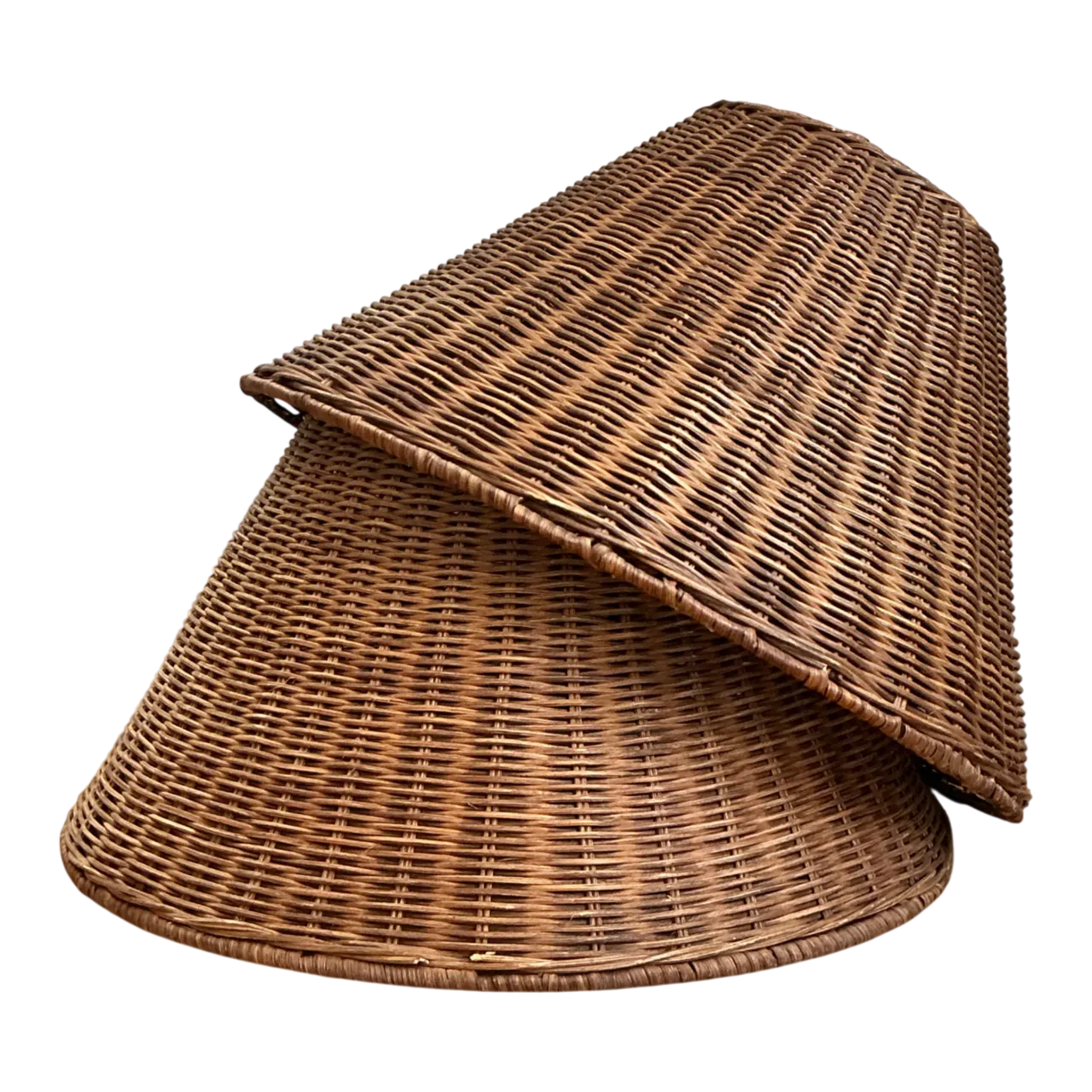 Vintage Woven Rattan Lamp Shades - Pair