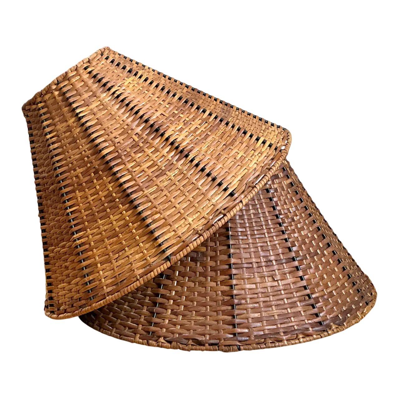 Vintage Woven Rattan Lamp Shades - Pair