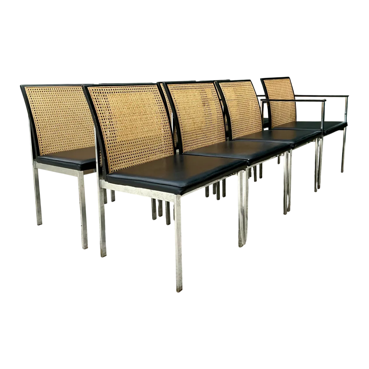 Vintage Paul McCobb For Lane Chrome and Cane Dining Chairs - Set of 8