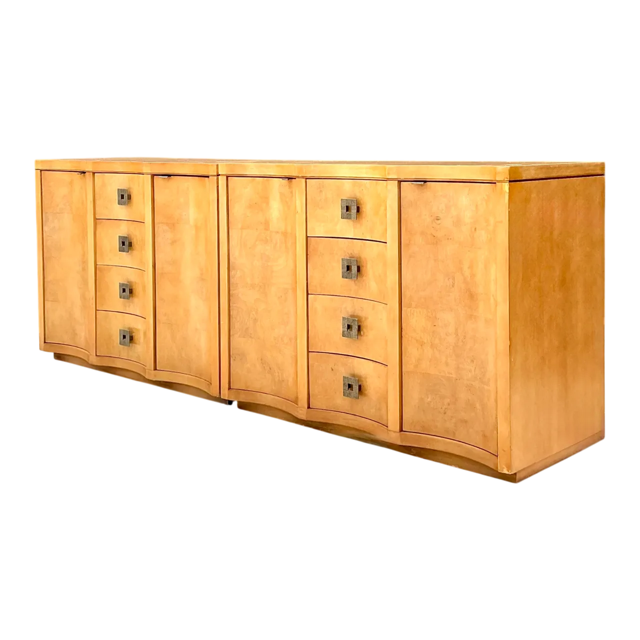 Vintage Deco Burl Wood and Metal Chest Of Drawers - A Pair
