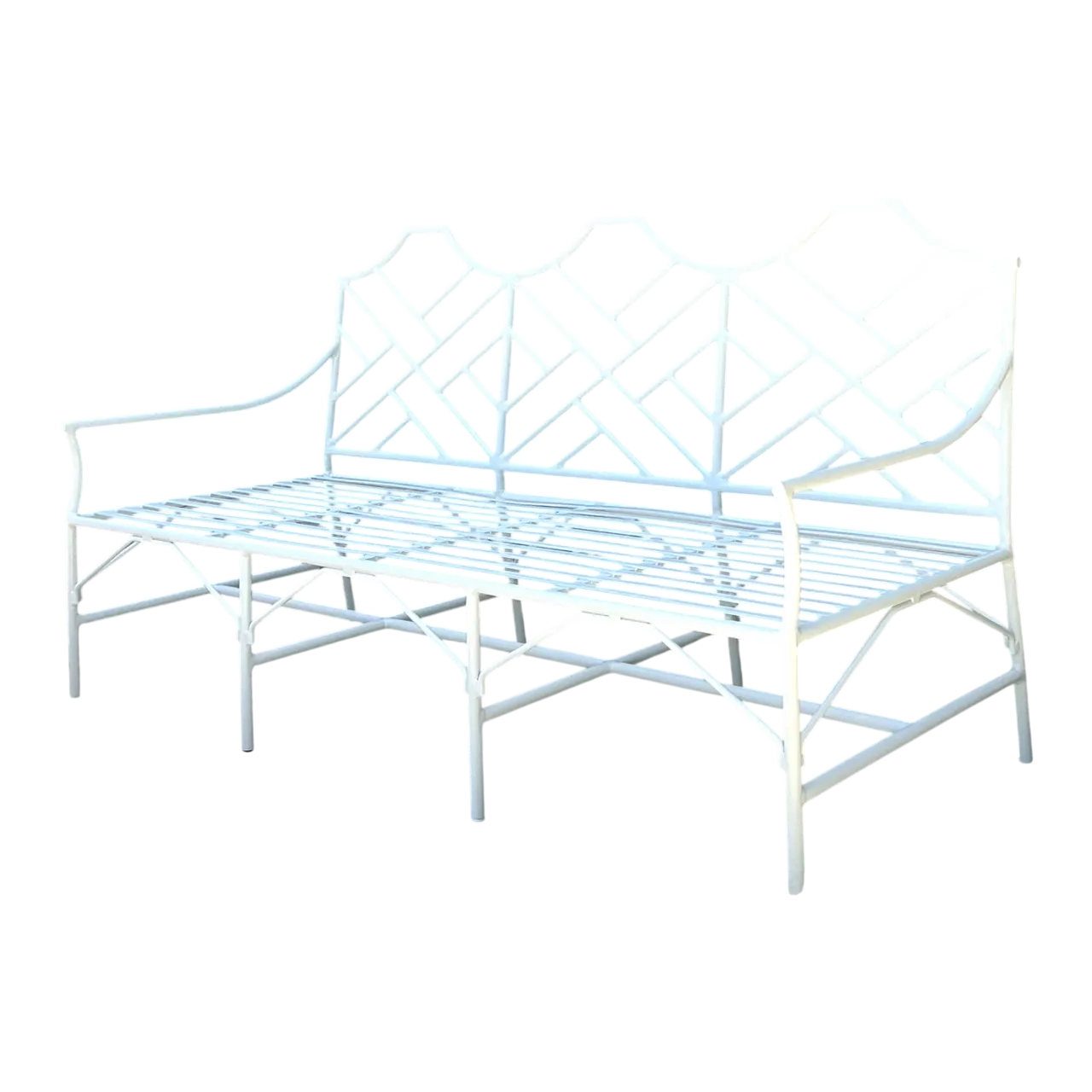 Vintage Outdoor Chinese Chippendale Cast Aluminum Sofa