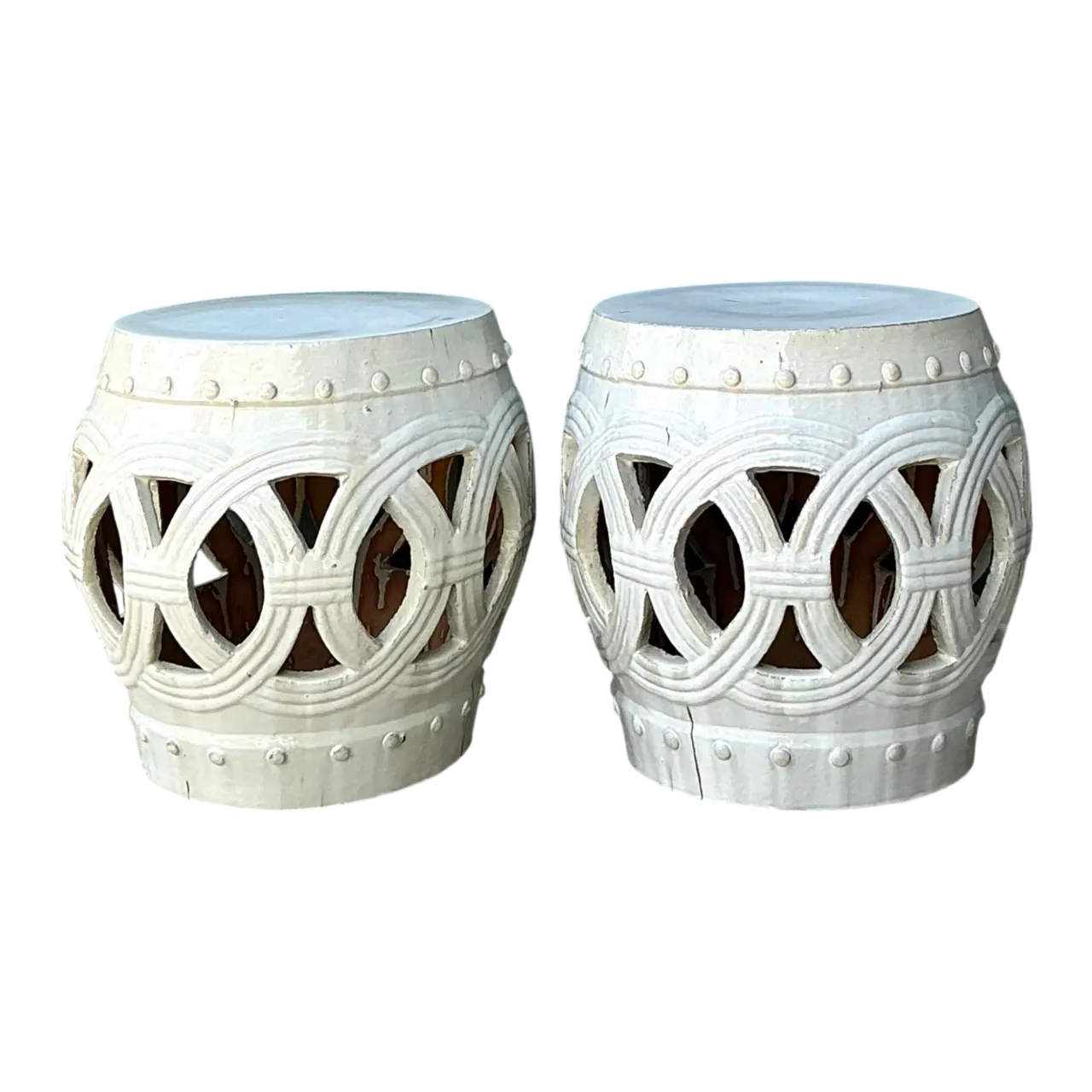 Vintage Ceramic Lattice Low Stools - Pair