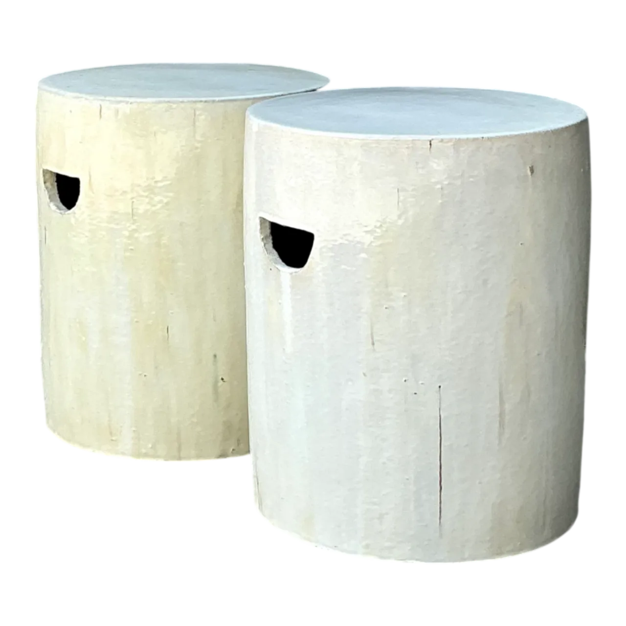 Vintage Glazed Ceramic Drum Stools - Pair