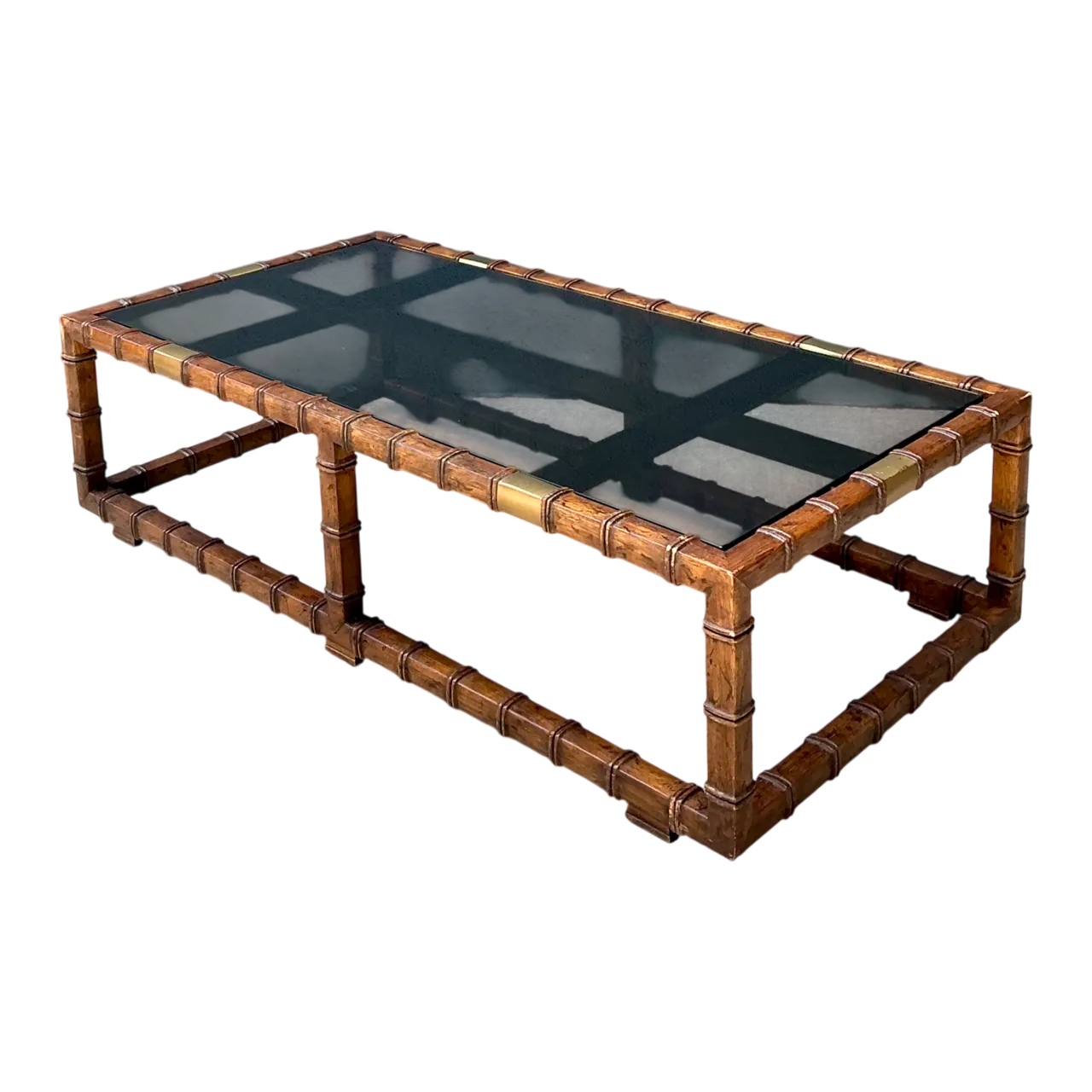Vintage Carved Faux Bamboo and Glass Coffee Table