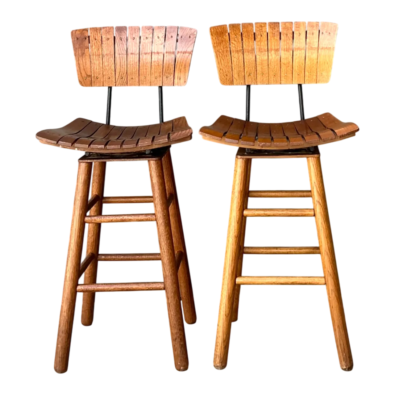 MCM Slat Back Bar Stools After Arthur Umanoff - Pair
