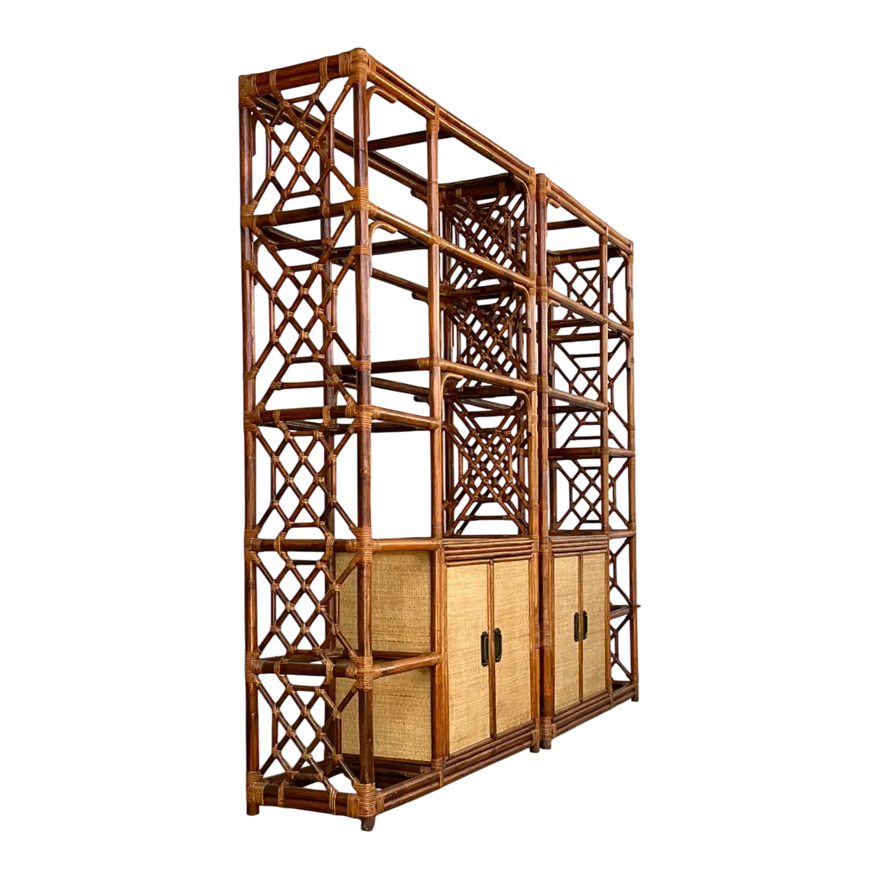 Vintage Bamboo Fretwork Etagere - A Pair