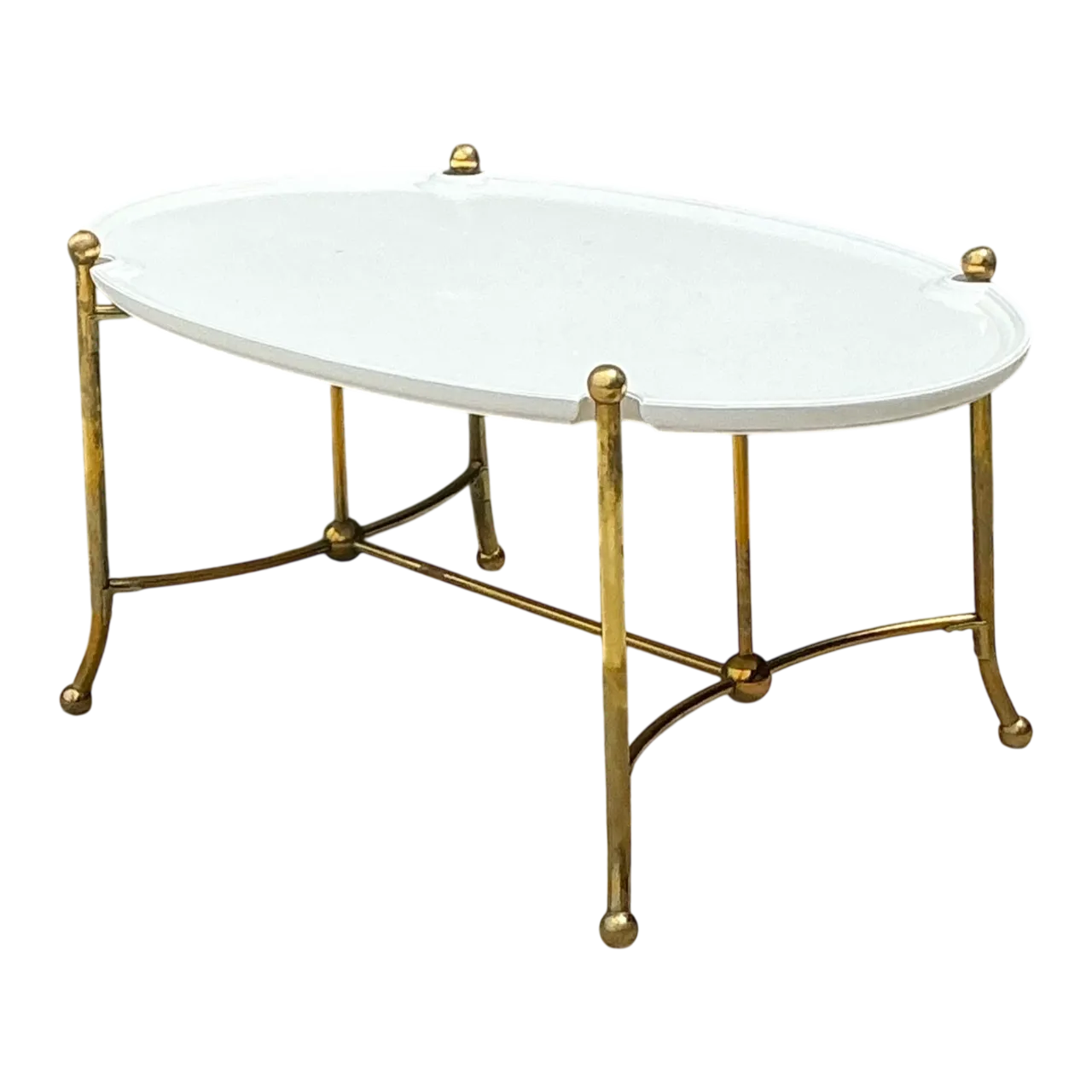 Vintage Brass and Wood Oval Coffee Table