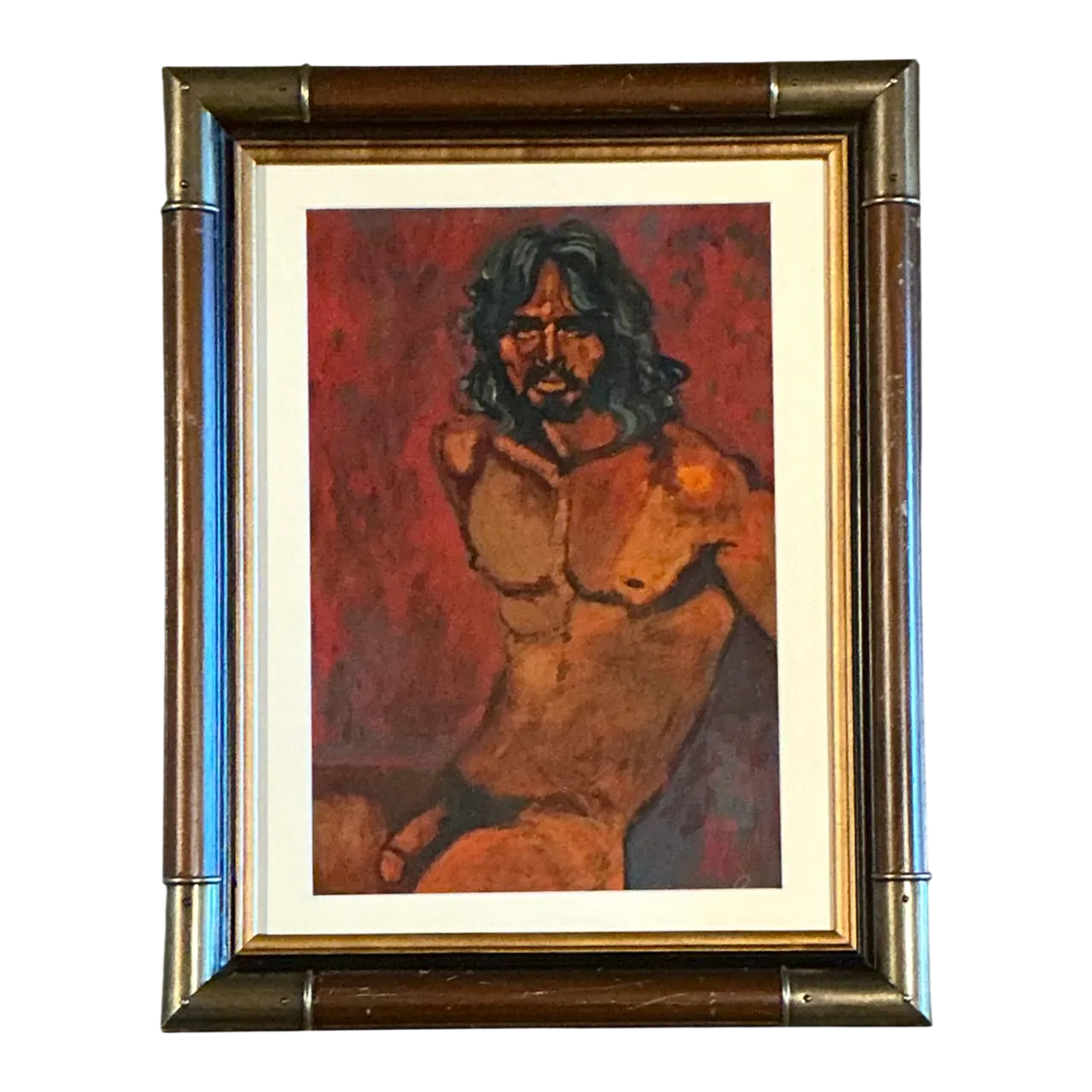 Vintage Figurative Oil Painting in Wood Frame